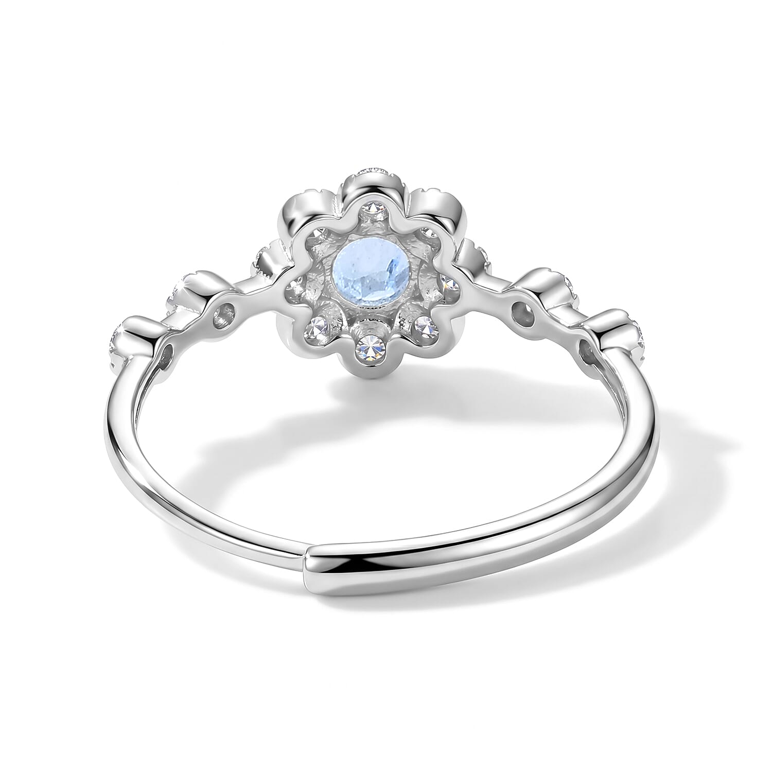 Blue Topaz and Simulated Diamond 2.50 ctw Ring in Silvertone (Adjustable)