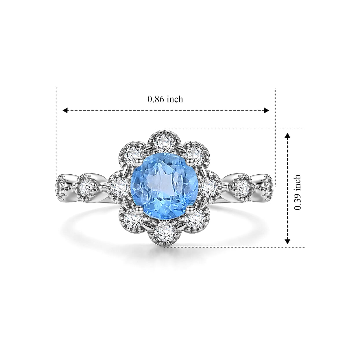 Blue Topaz and Simulated Diamond 2.50 ctw Ring in Silvertone (Adjustable) image number 3
