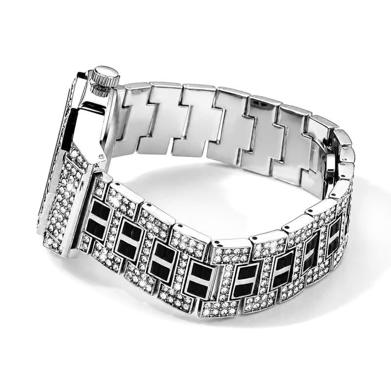 Genoa Austrian White and Black Crystal Automatic Mechanical Dondong Movement Watch with Stainless Steel Strap