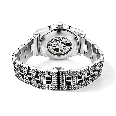 Genoa Austrian White and Black Crystal Automatic Mechanical Dondong Movement Watch with Stainless Steel Strap