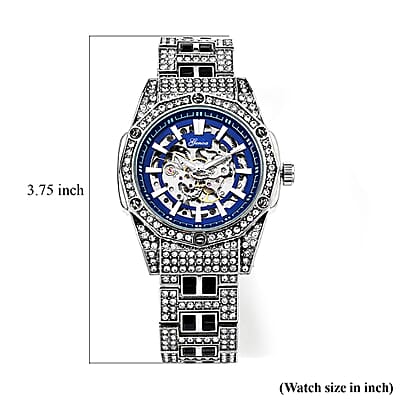 Genoa Austrian White and Black Crystal Automatic Mechanical Dondong Movement Watch with Stainless Steel Strap