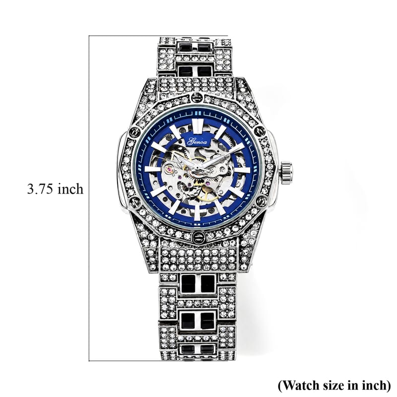 Genoa Austrian White and Black Crystal Automatic Mechanical Dondong Movement Watch with Stainless Steel Strap