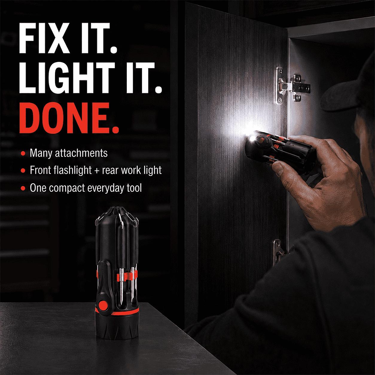 Black 8 in 1 Multifunctional Portable Screwdriver with LED Torch (3AAA Batterie Not Included)