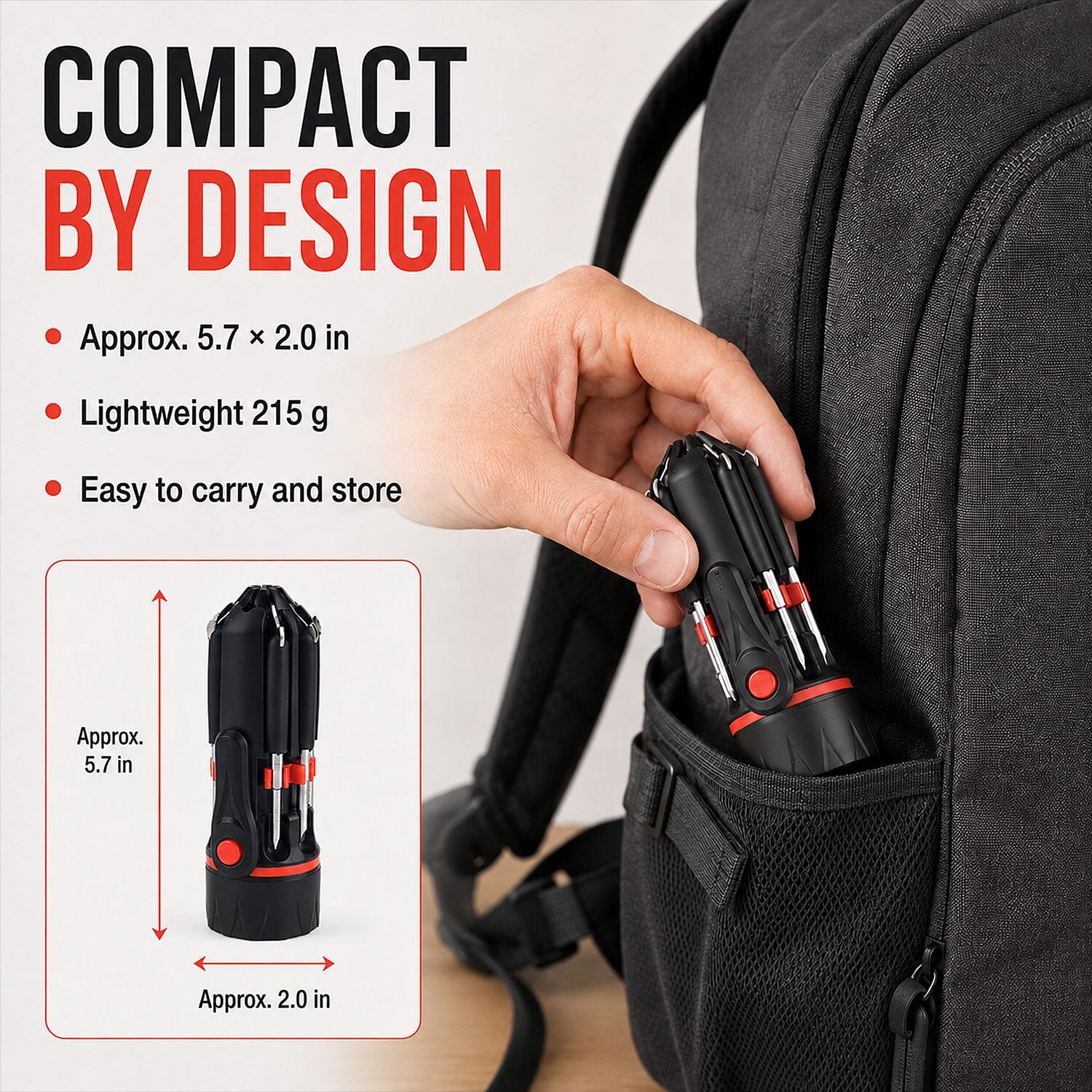 Black 8 in 1 Multifunctional Portable Screwdriver with LED Torch (3AAA Batterie Not Included)