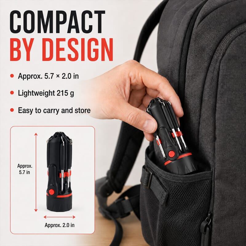 Black 8 in 1 Multifunctional Portable Screwdriver with LED Torch (3AAA Batterie Not Included)