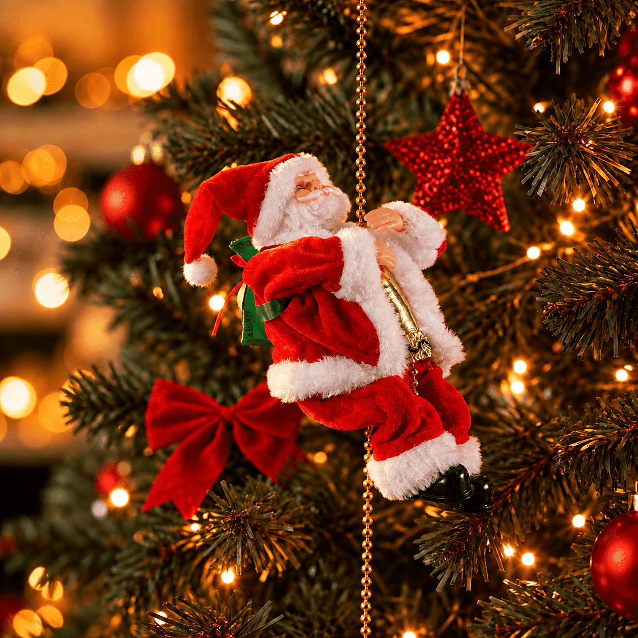 Livmore Red Musical Climbing Santa Toy with Light Up Head (3xAA Battery Not Included)