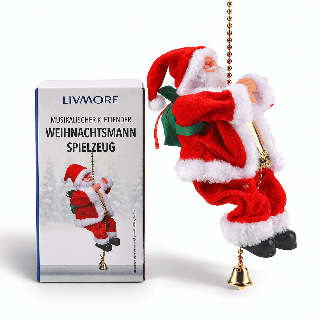 Livmore Red Musical Climbing Santa Toy with Light Up Head (3xAA Battery Not Included)