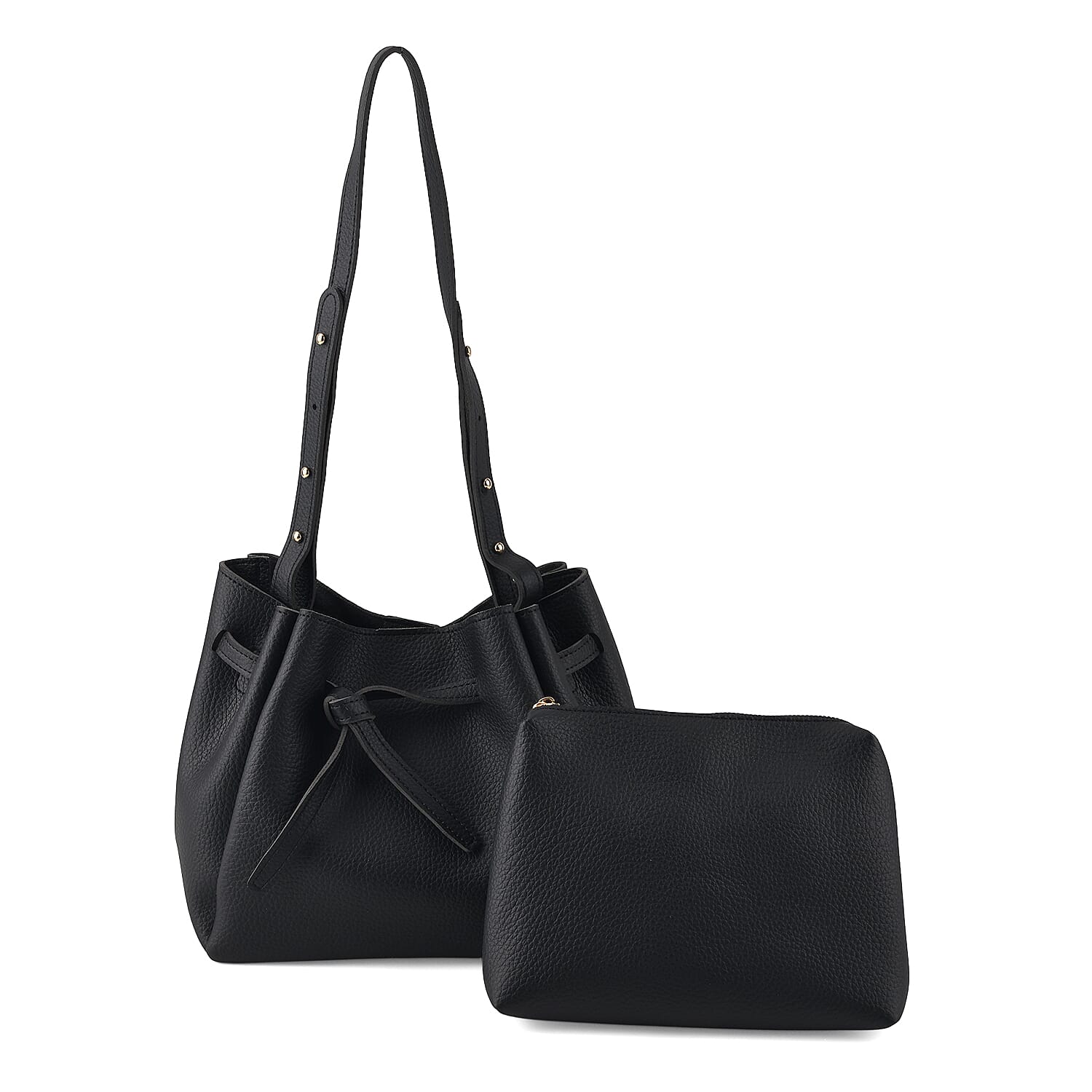Black Genuine Leather Bag and Set of Phone Bag