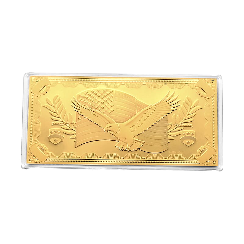24K Gold Rainbow Effect Soaring Eagle – United States Flag Embossed Sheet (155x75mm) 100mg