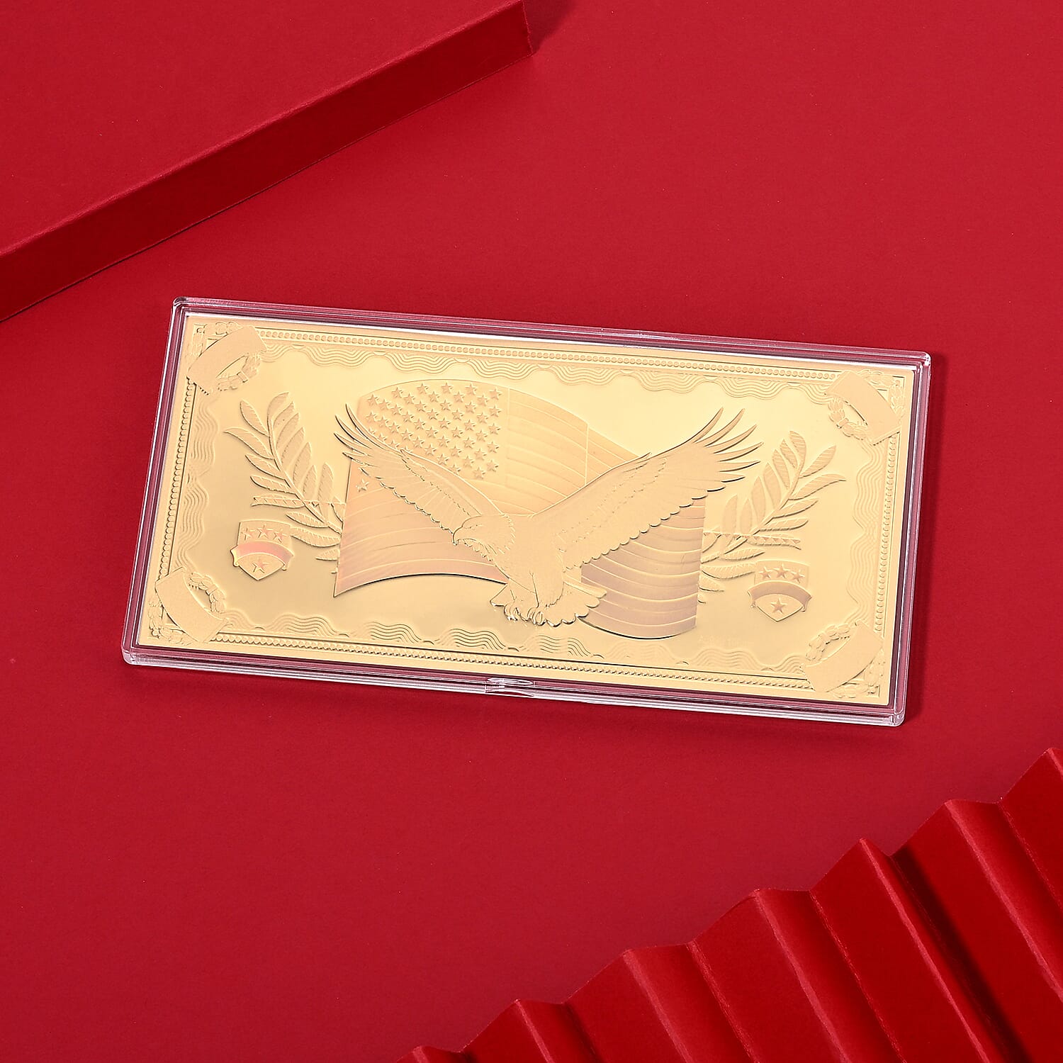 24K Gold Rainbow Effect Soaring Eagle – United States Flag Embossed Sheet (155x75mm) 100mg