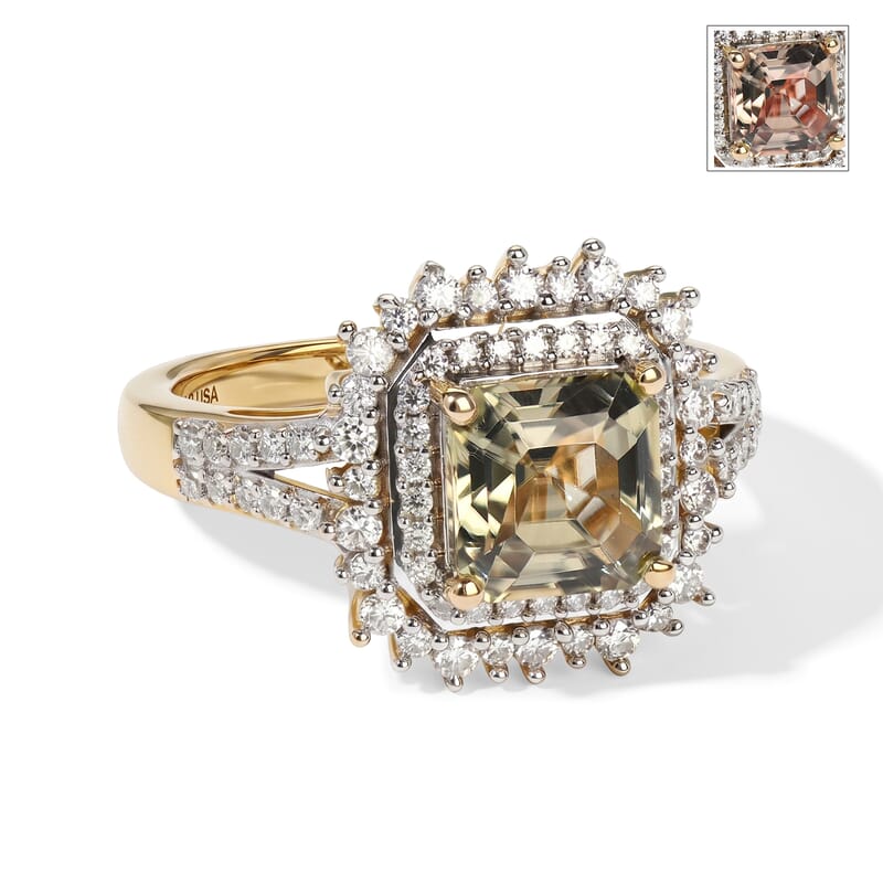 D'Joy AAA Turkizite and Moissanite 2.50 ctw Cathedral Frame Ring in 18K Vermeil Yellow Gold Over Sterling Silver (Size 6.0)