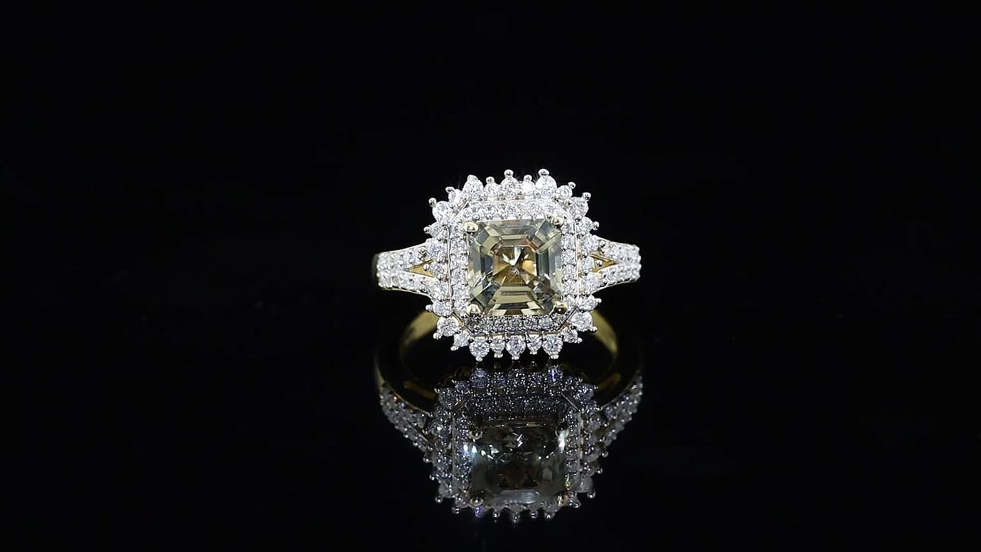 D'Joy AAA Turkizite, Moissanite Ring in 18K Vermeil YG Over Sterling Silver (Size 8.0) 2.50 ctw