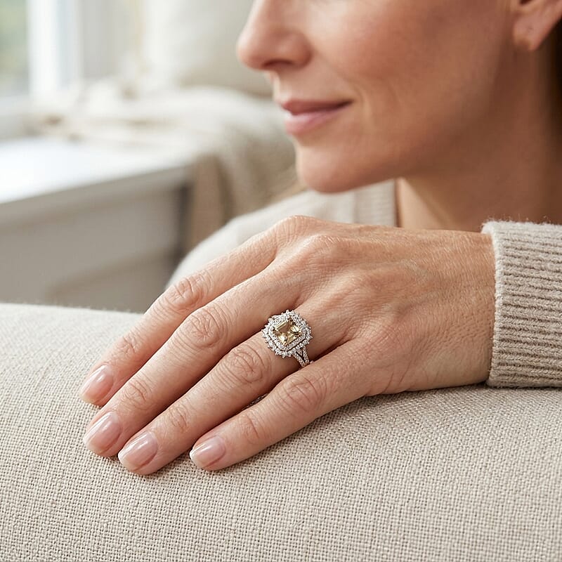 D'Joy AAA Turkizite and Moissanite 2.50 ctw Ring in 18K Vermeil Yellow Gold Over Sterling Silver (Size 6.0)