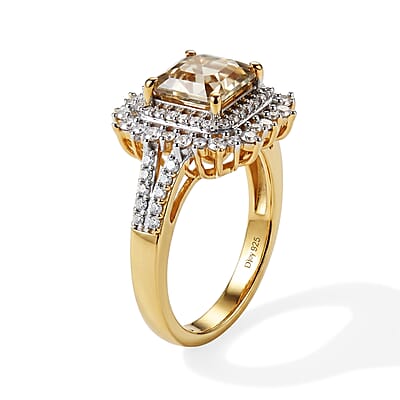 D'Joy AAA Turkizite and Moissanite 2.50 ctw Cathedral Frame Ring in 18K Vermeil Yellow Gold Over Sterling Silver (Size 6.0)