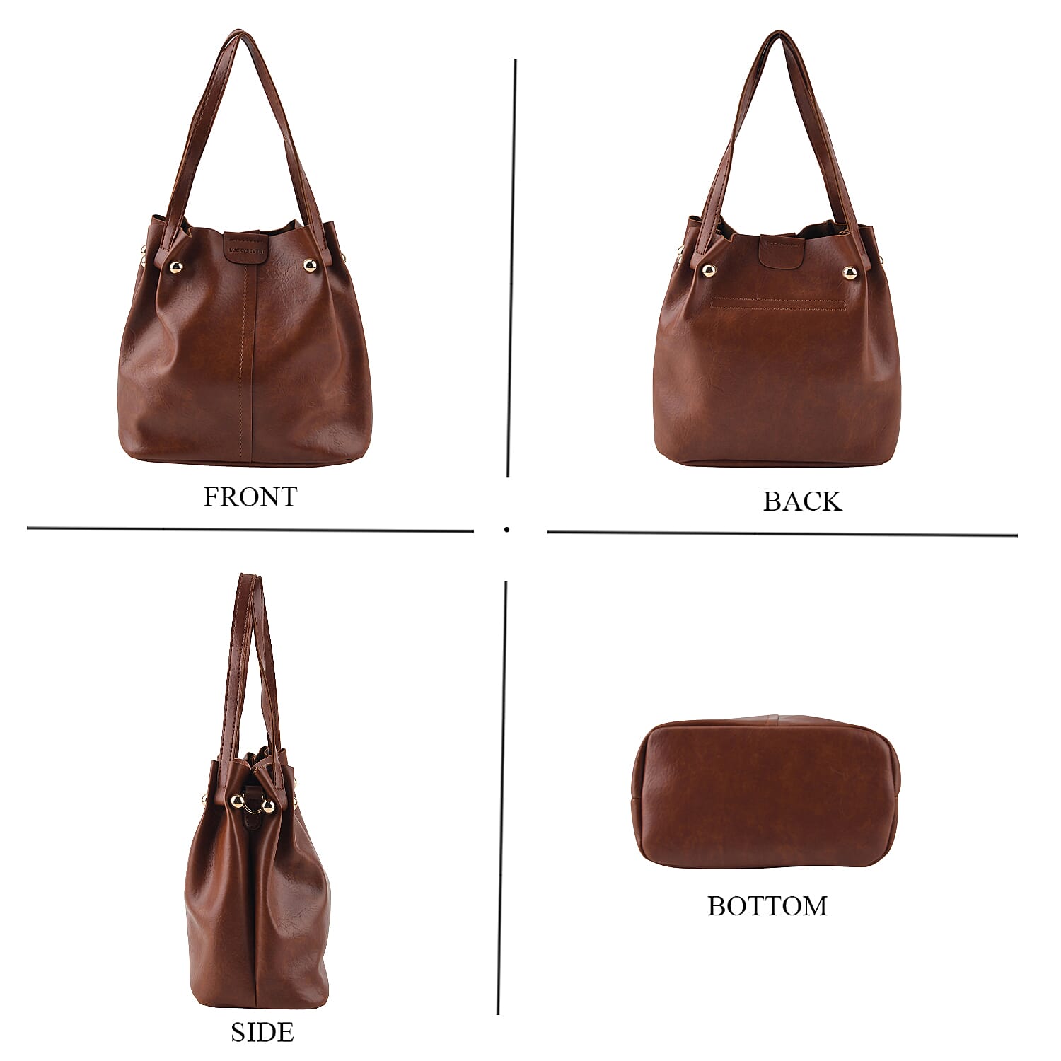 Dark Brown Faux Leather Bag with Woven Shoulder Strap