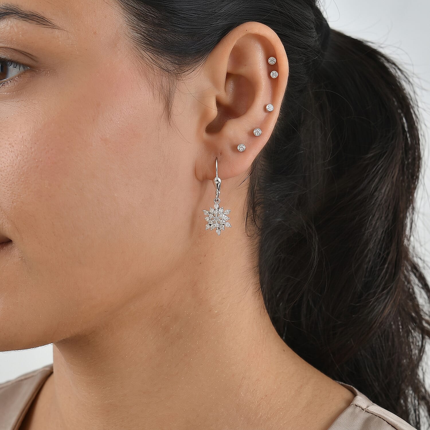 D'Joy Moissanite 0.75 ctw Earrings in Rhodium Over Sterling Silver