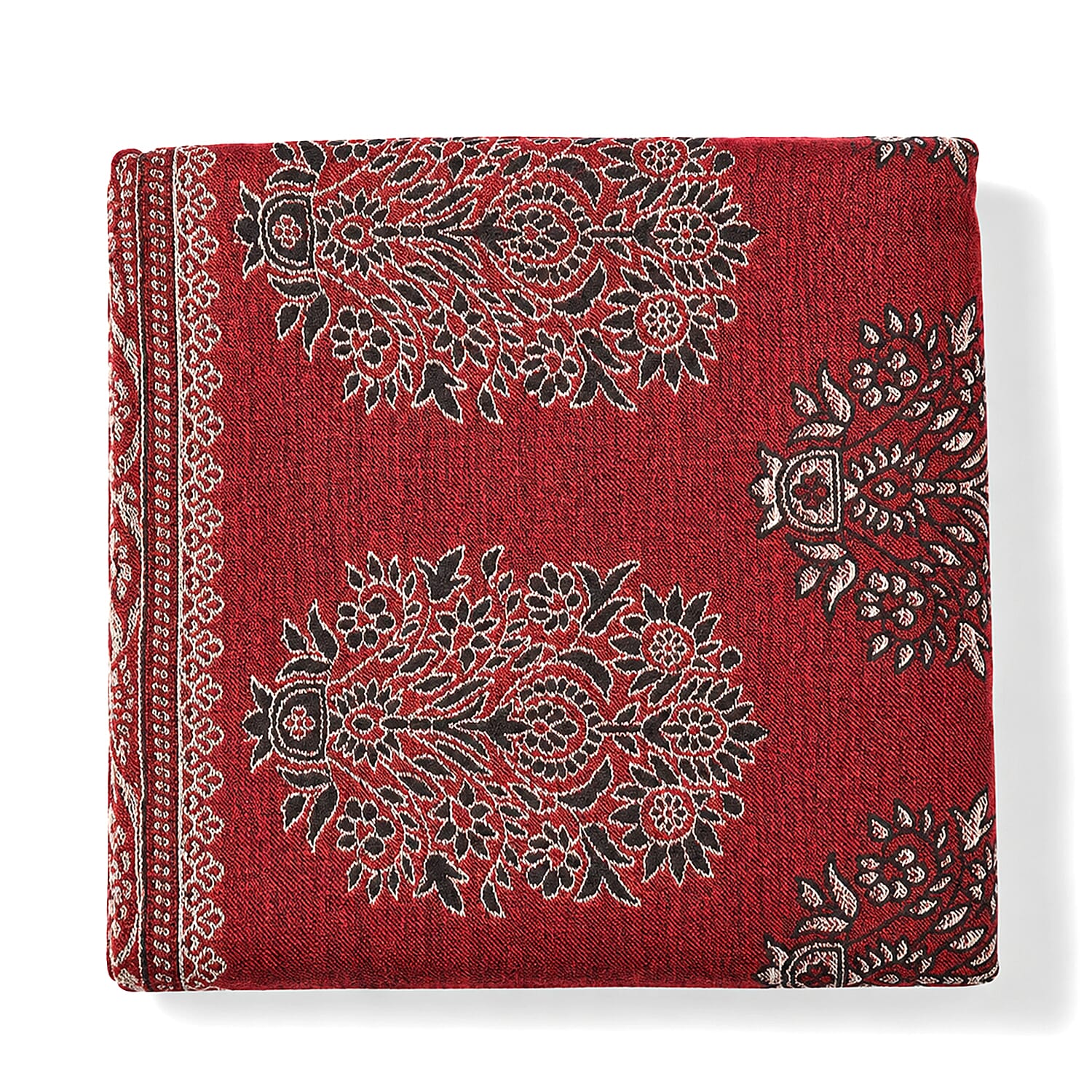 La Marey Signature Red Cashmere Woven Stole with Motifs