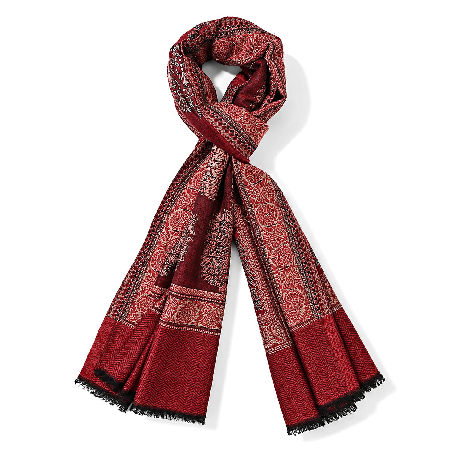 La Marey Signature Red Cashmere Woven Stole with Motifs