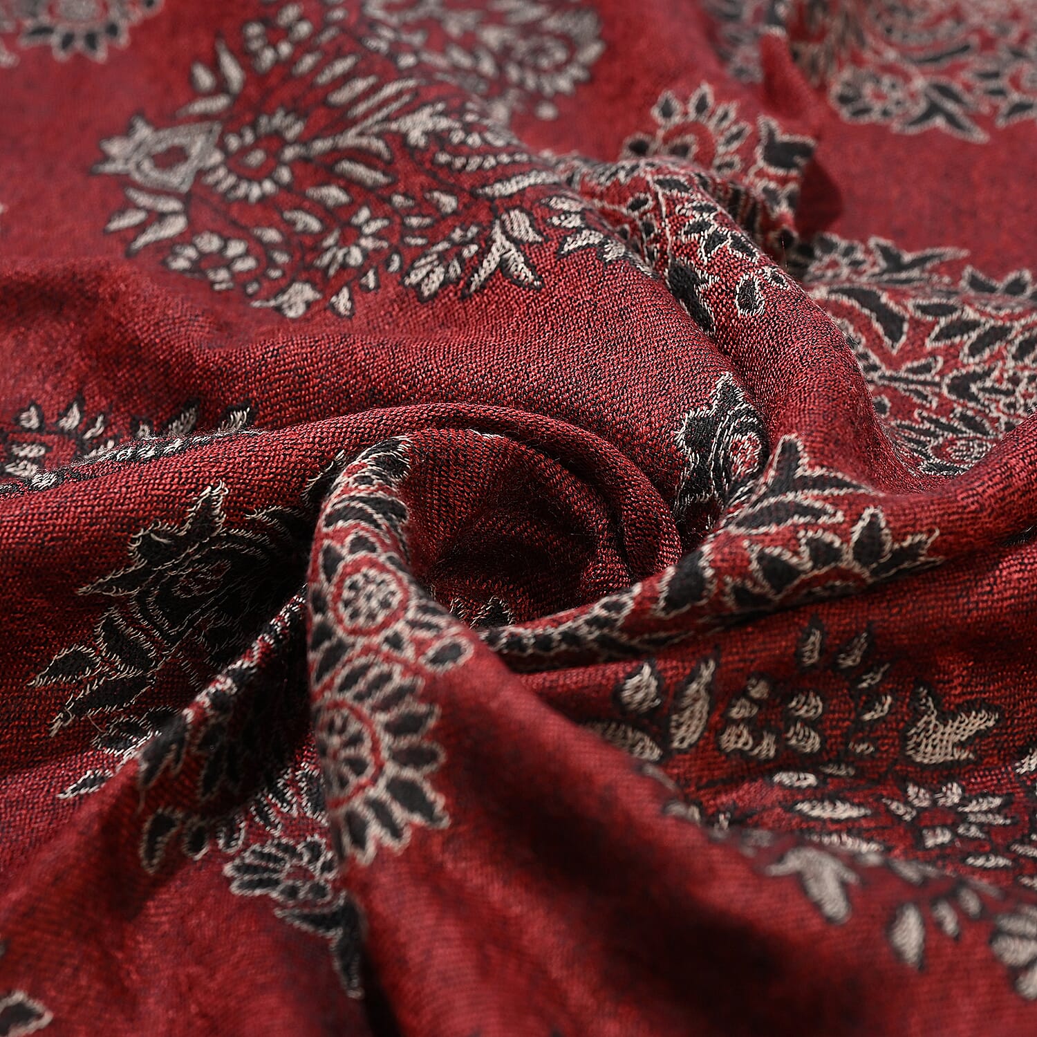 La Marey Signature Red Cashmere Woven Stole with Motifs