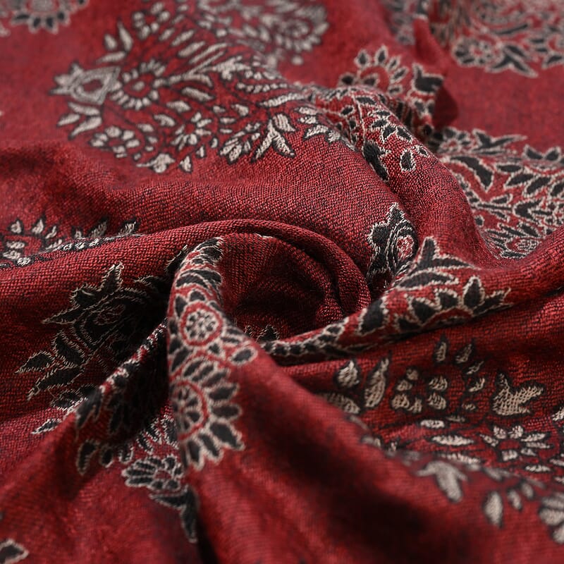 La Marey Signature Red Cashmere Woven Stole with Motifs