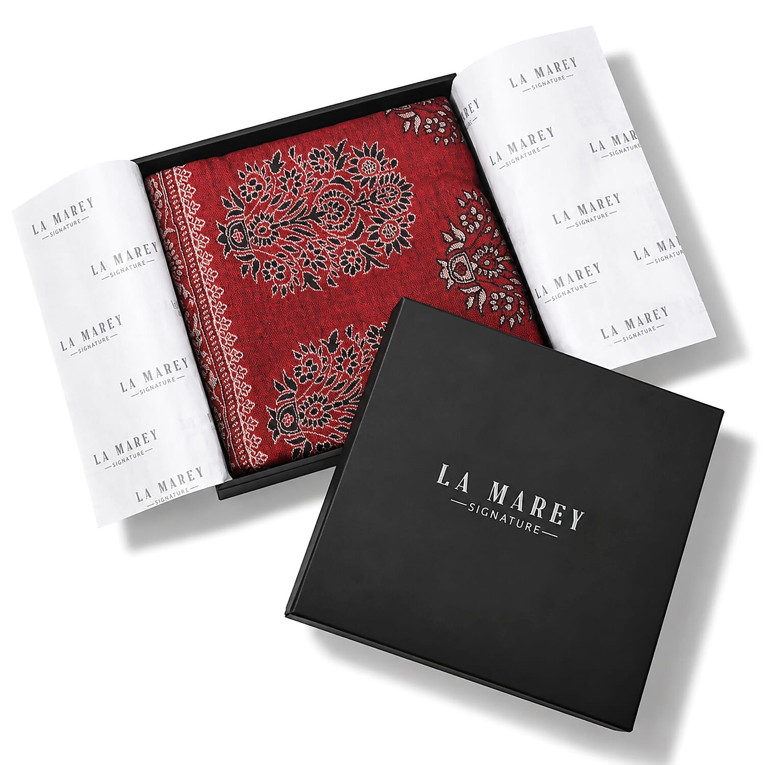 La Marey Signature Red Cashmere Woven Stole with Motifs