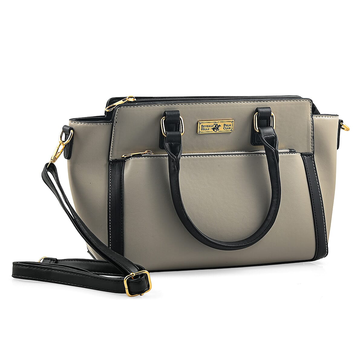Closeout Beverly Hills Polo Club Grey Faux Leather Satchel image number 1
