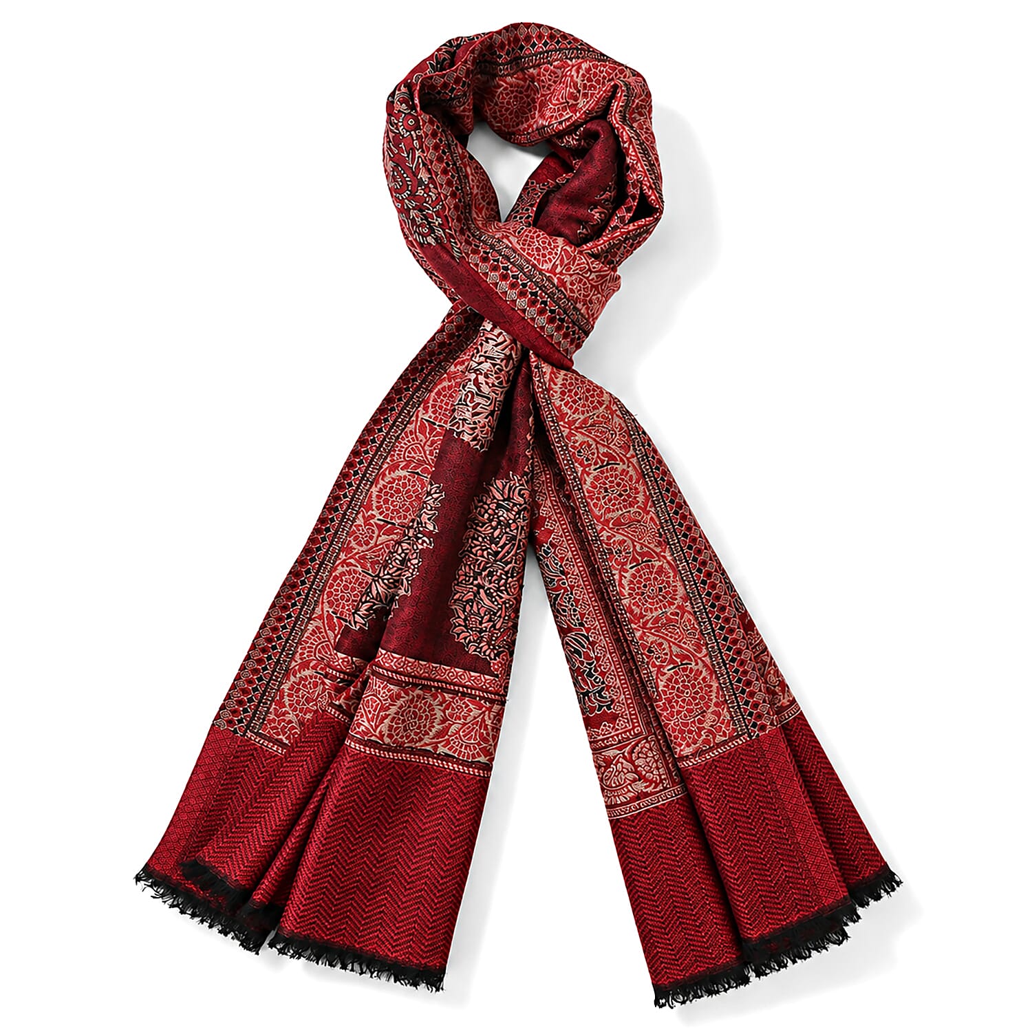 La Marey Red Paisley Pattern Signature 100% Cashmere Woven Stole