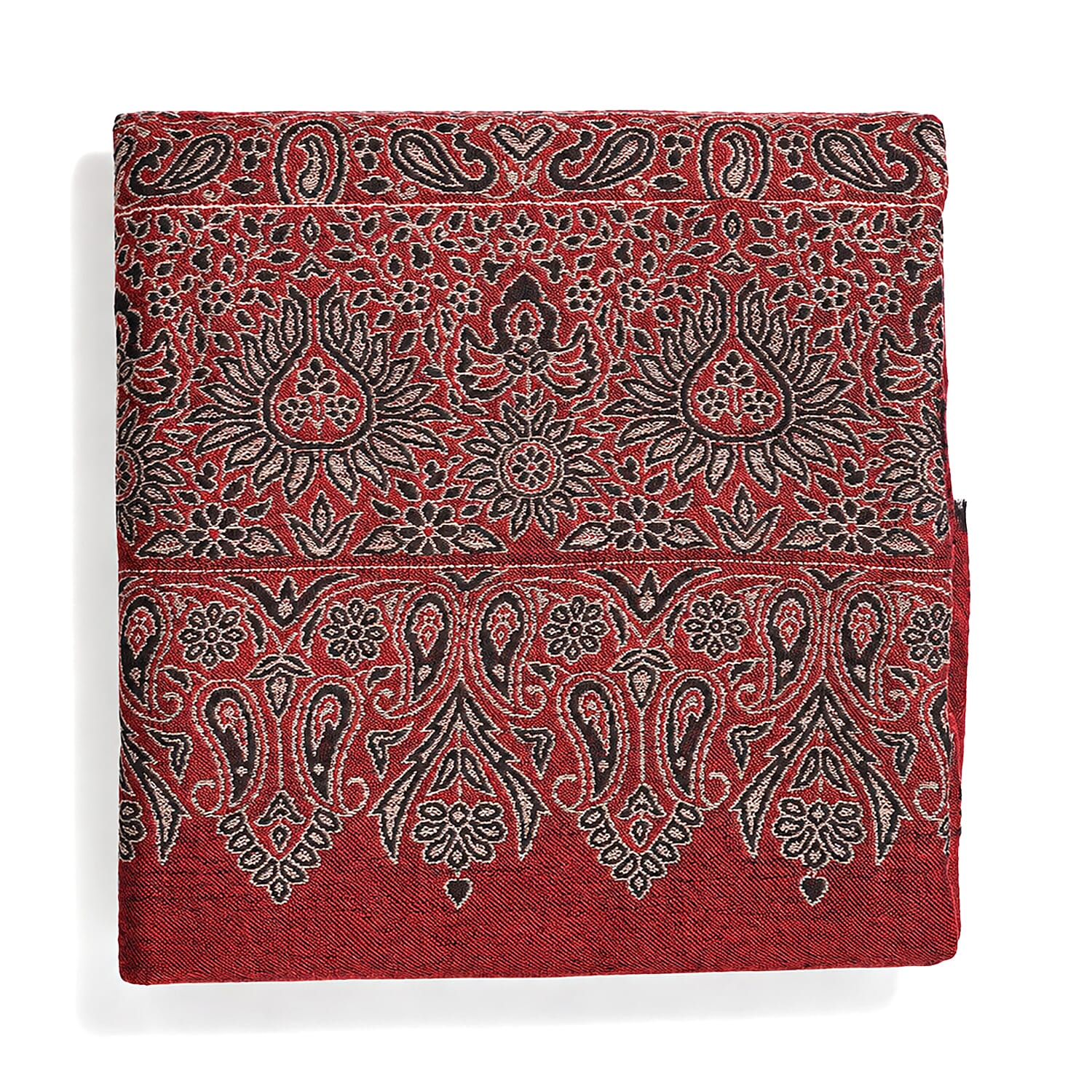 La Marey Red Paisley Pattern Signature 100% Cashmere Woven Stole