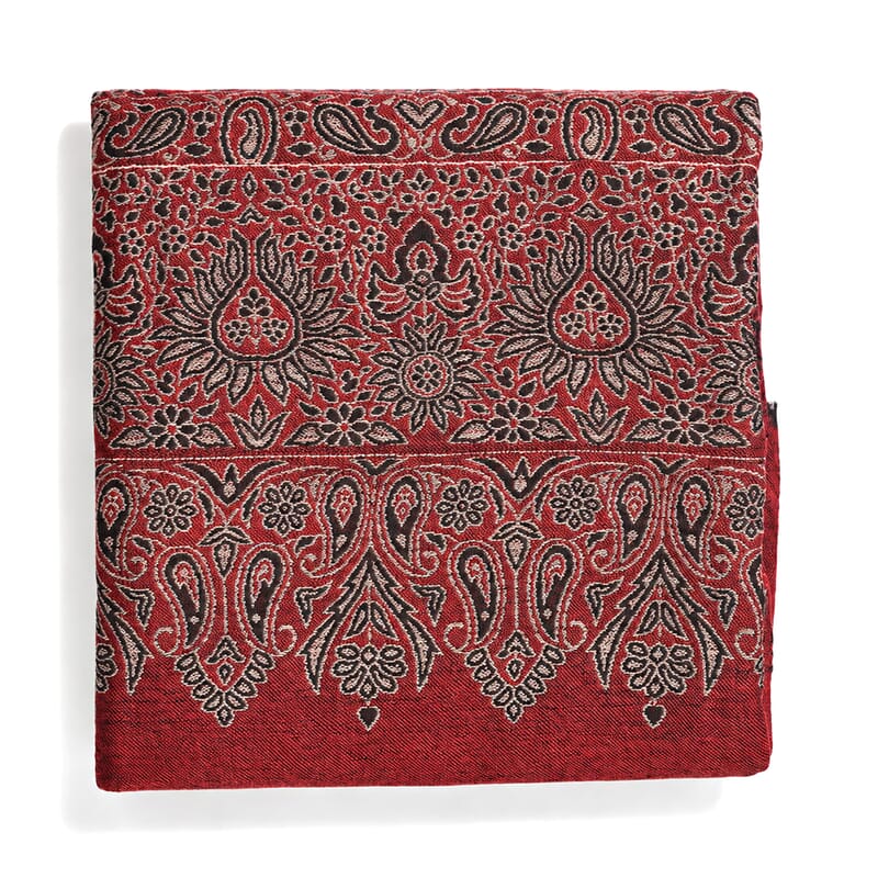 La Marey Red Paisley Pattern Signature 100% Cashmere Woven Stole