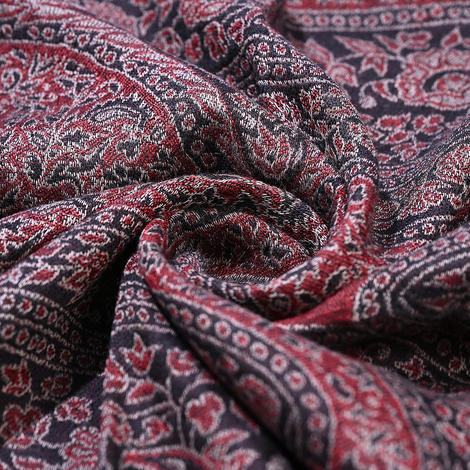 La Marey Red Paisley Pattern Signature 100% Cashmere Woven Stole
