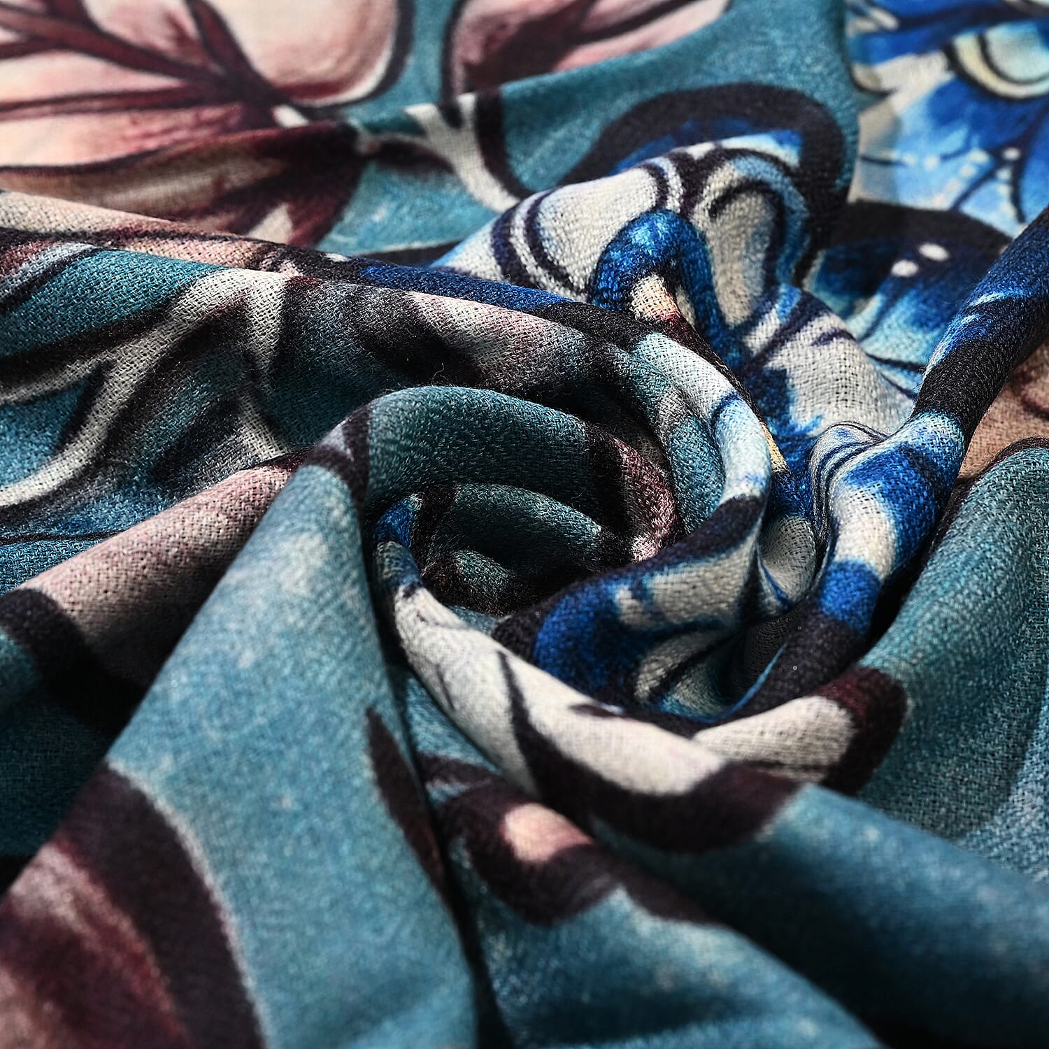 La Marey Denim Delight Signature 100% Cashmere Digital Printed Scarf