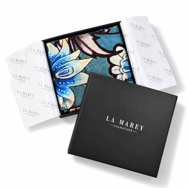 La Marey Denim Delight Signature 100% Cashmere Digital Printed Scarf