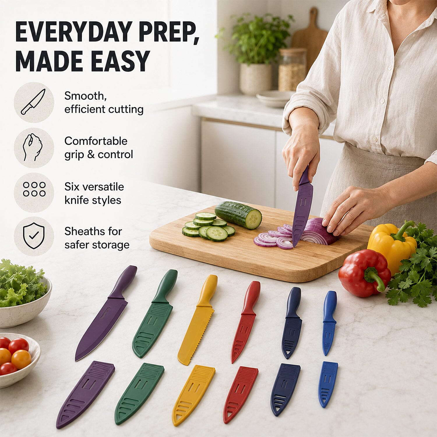 Livmore Multi Color Set of 12 Kitchen Knife