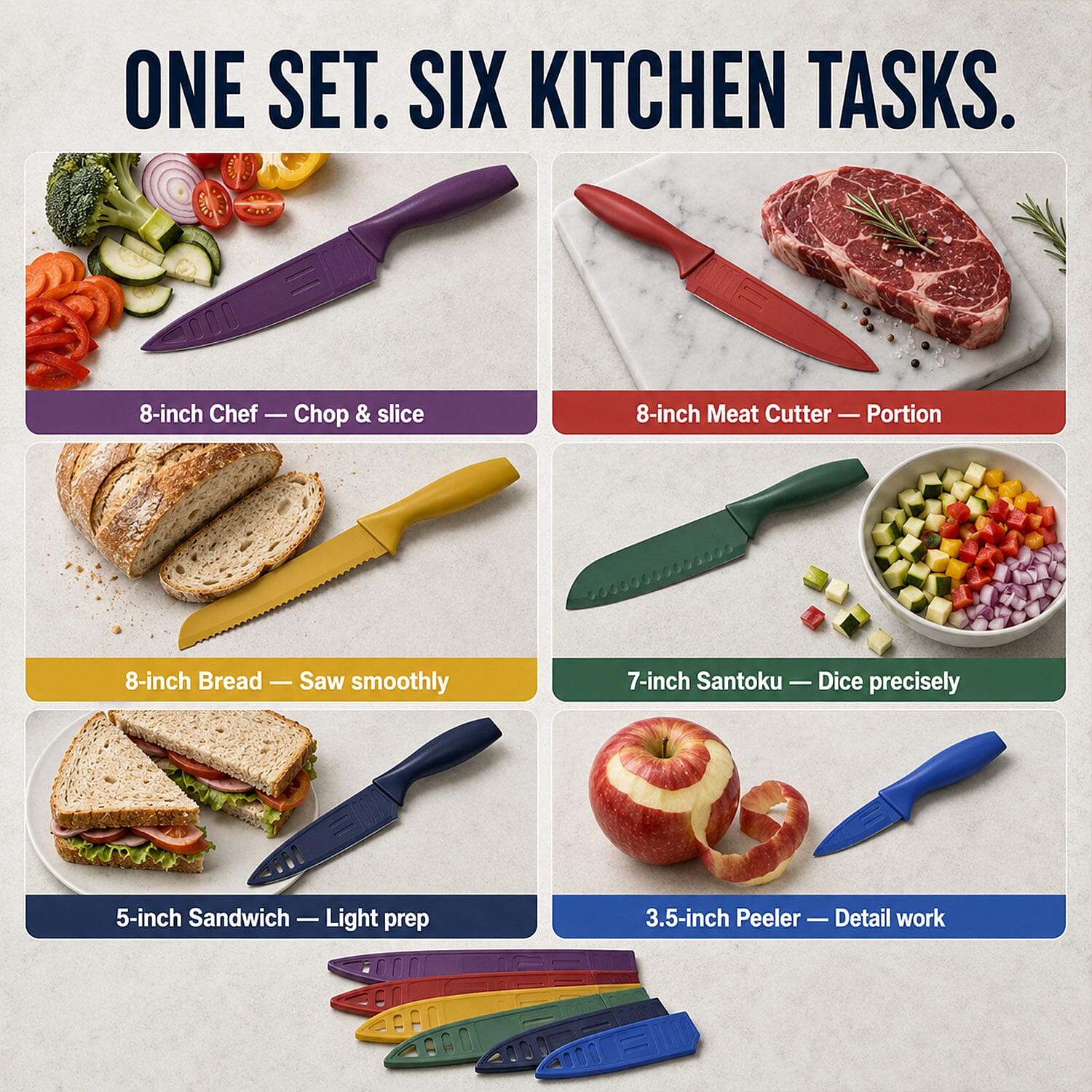Livmore Multi Color Set of 12 Kitchen Knife