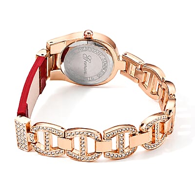 Genoa Austrian Crystal SL68 Quartz Movement Watch with Red Leather Strap