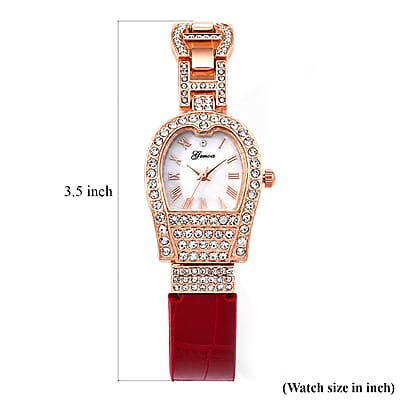 Genoa Austrian Crystal SL68 Quartz Movement Watch with Red Leather Strap