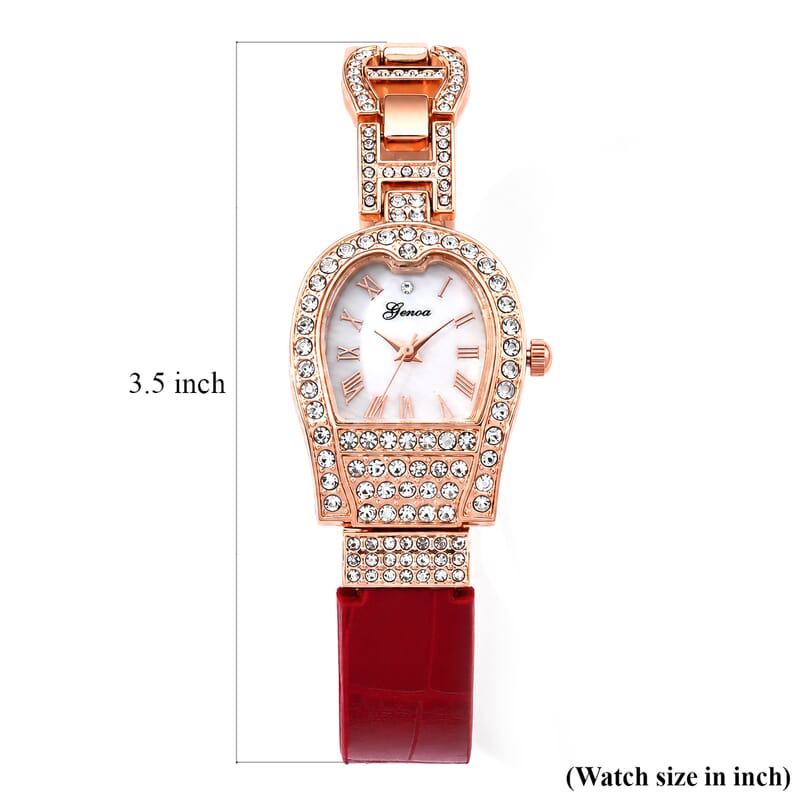 Genoa Austrian Crystal SL68 Quartz Movement Watch with Red Leather Strap