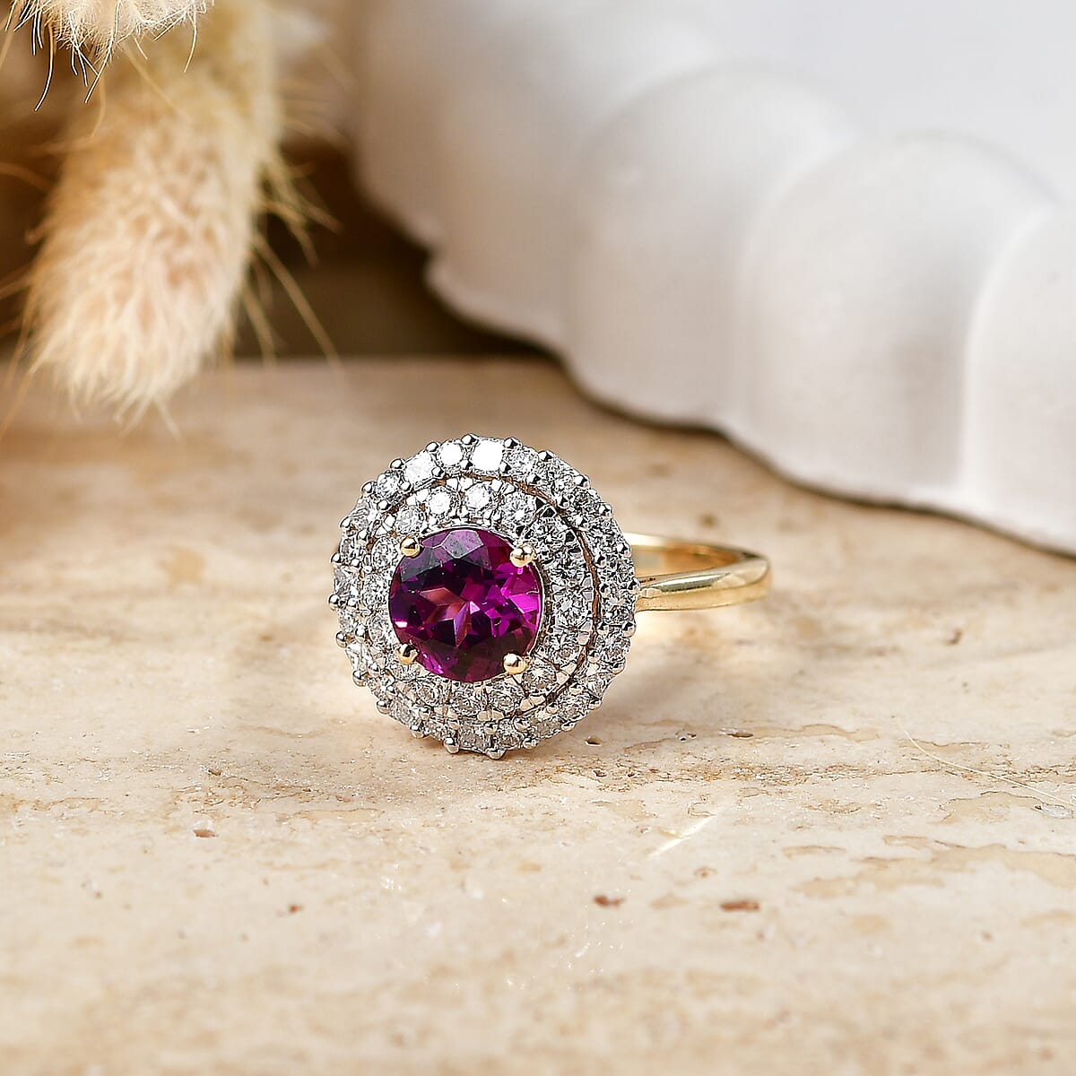 AAA Radiant Ember Garnet and Luxuriant Lab Grown Diamond G-H SI 2.15 ctw Ring in 10K Yellow Gold image number 1