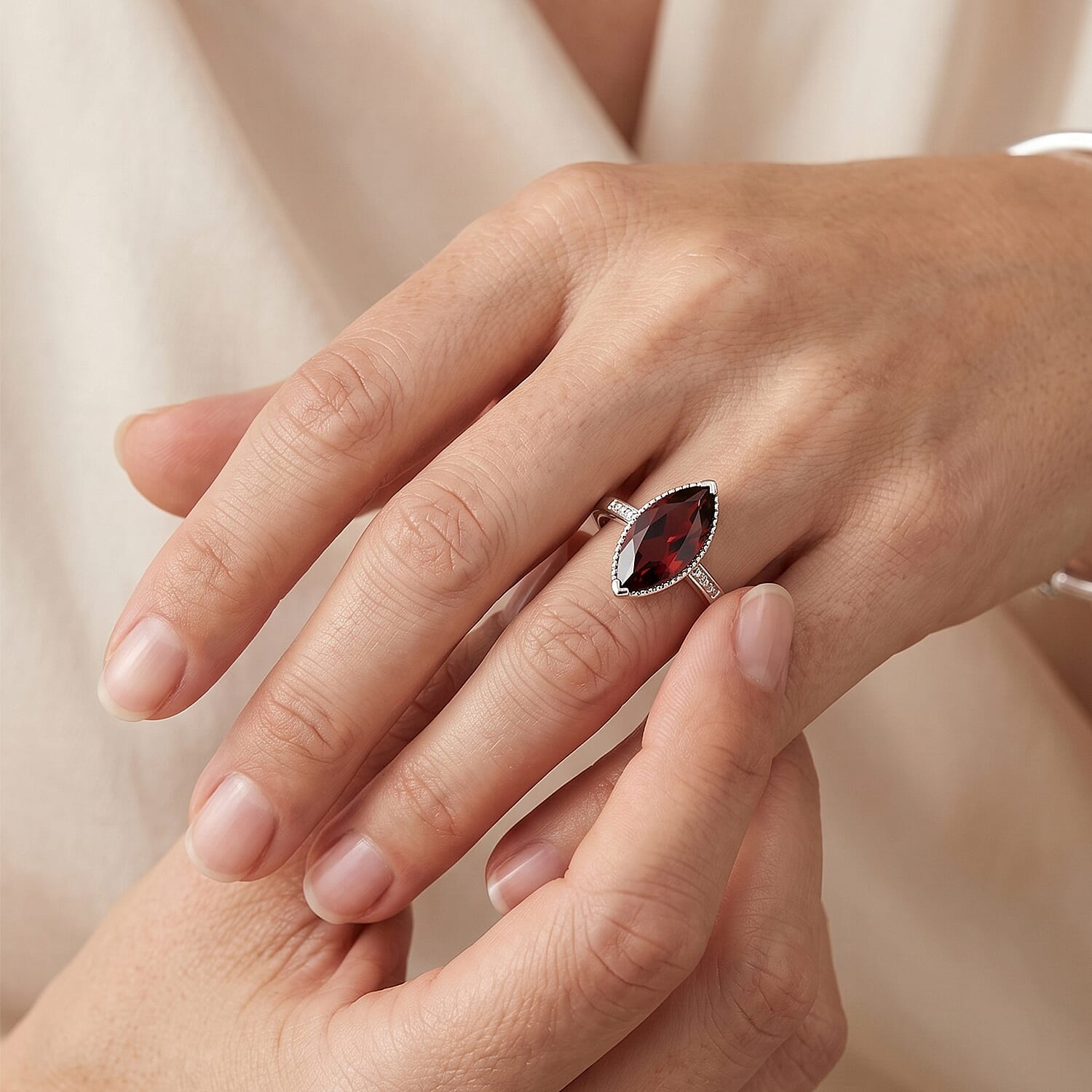 D'Joy Mozambique Garnet 3.65 ctw Ring in Rhodium Over Sterling Silver (Size 10.0)