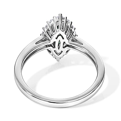 D'Joy Blue Moissanite ,  White Zircon  Main Stone With Side Stone Ring in Rhodium OverSterling Silver 0.95 ctw