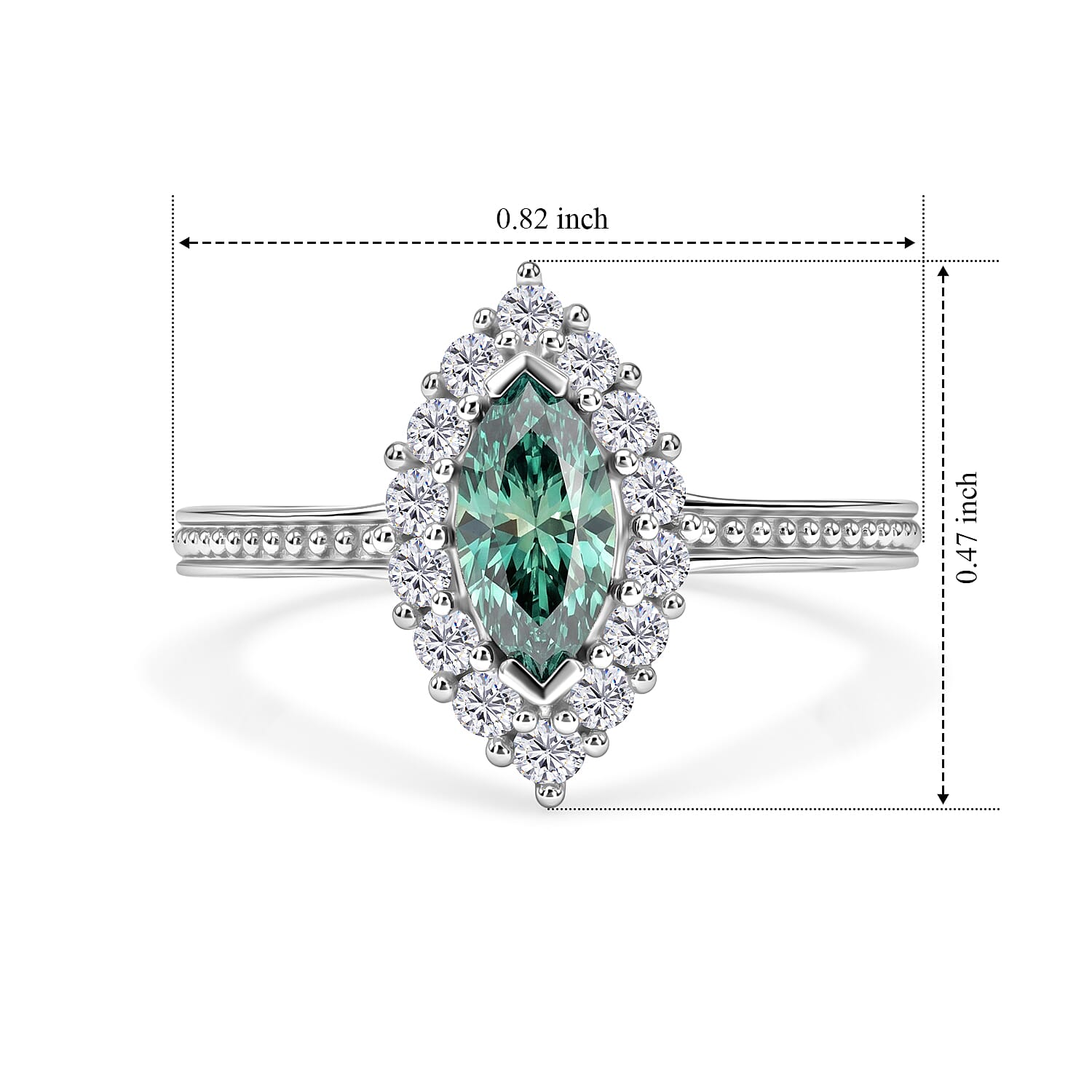 D'Joy Blue Moissanite ,  White Zircon  Main Stone With Side Stone Ring in Rhodium OverSterling Silver 0.95 ctw