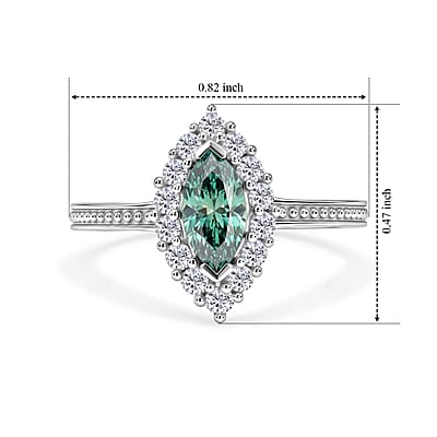 D'Joy Blue Moissanite ,  White Zircon  Main Stone With Side Stone Ring in Rhodium OverSterling Silver 0.95 ctw