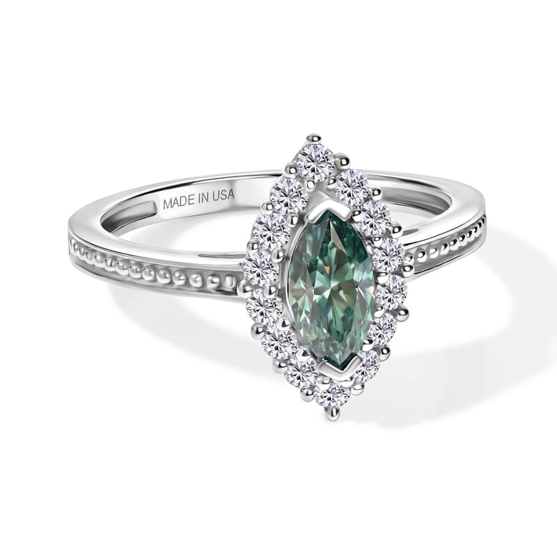 D'Joy Premium Socoto Emerald and White Zircon 1.00 ctw Ring in Rhodium Over Sterling Silver (Size 6.0)