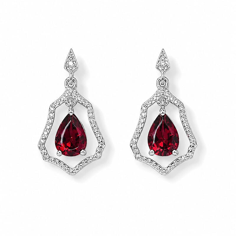 D'Joy Orissa Rhodolite Garnet 1.65 ctw Stud Earrings in Rhodium Over Sterling Silver