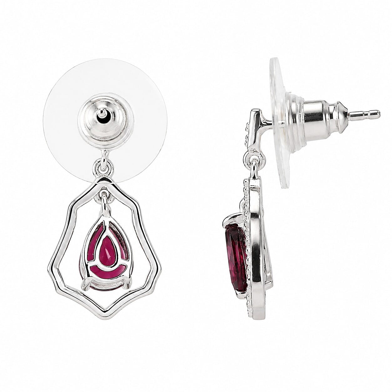 D'Joy Orissa Rhodolite Garnet 1.65 ctw Stud Earrings in Rhodium Over Sterling Silver