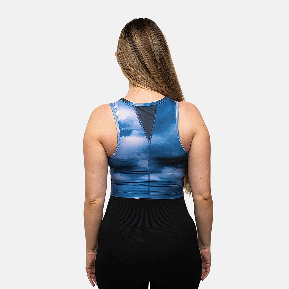 Closeout Jones Dark Denim Sports Bra with Mesh - L image number 1