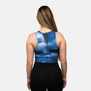 Closeout Jones Dark Denim Sports Bra with Mesh - L