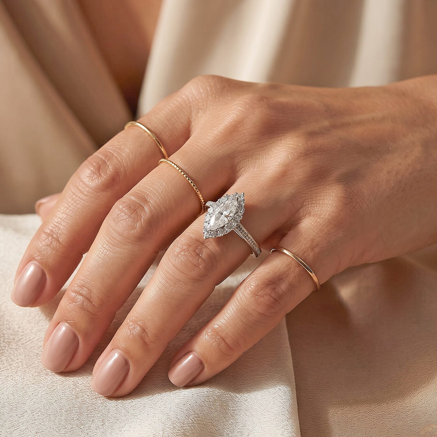 D'Joy Moissanite and White Zircon 1.00 ctw Ring in Rhodium Over Sterling Silver (Size 6.0)