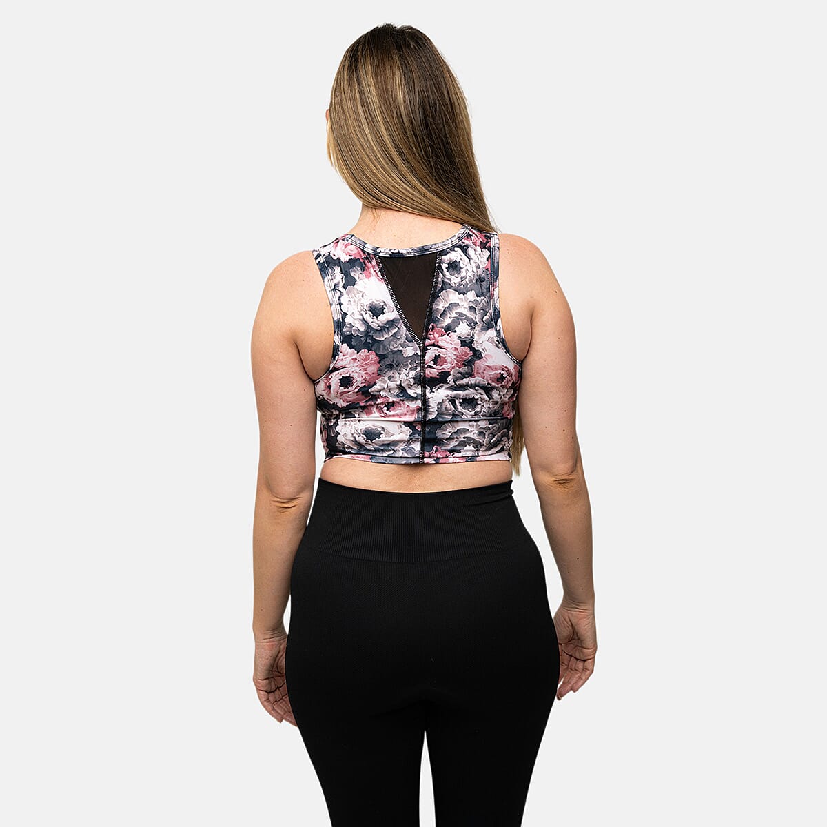 Closeout Jones Black and Pink Sports Bra with Mesh - S image number 1