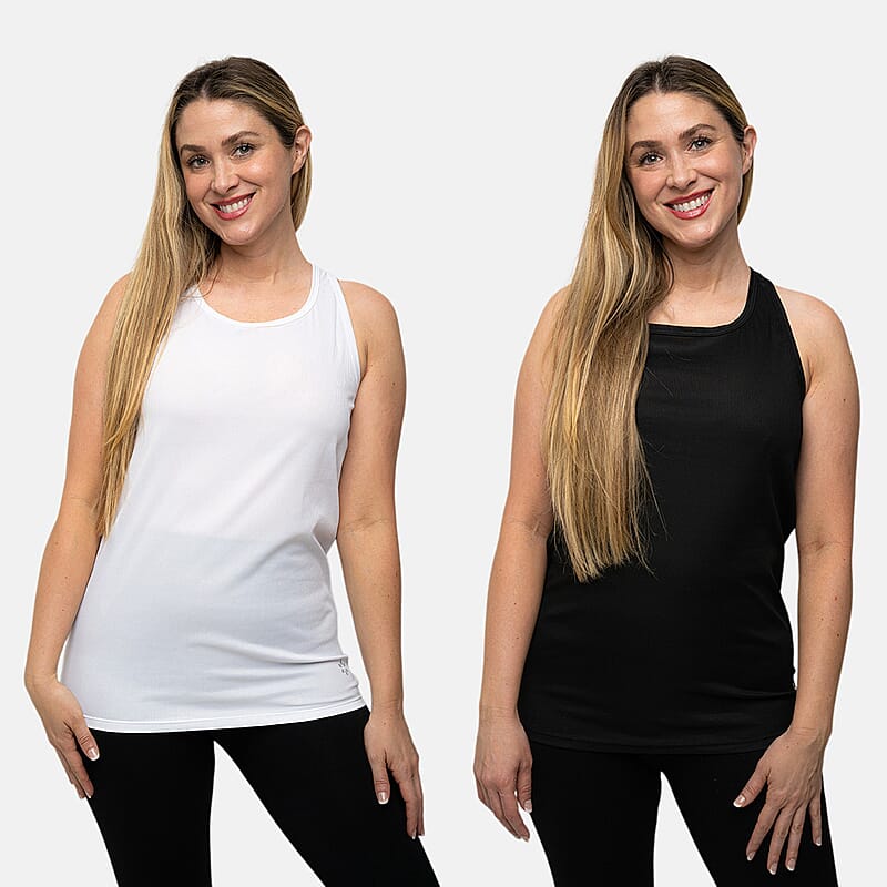 Closeout Nine West Jet Black and White Ribbed Tank- Pack of 2 - L